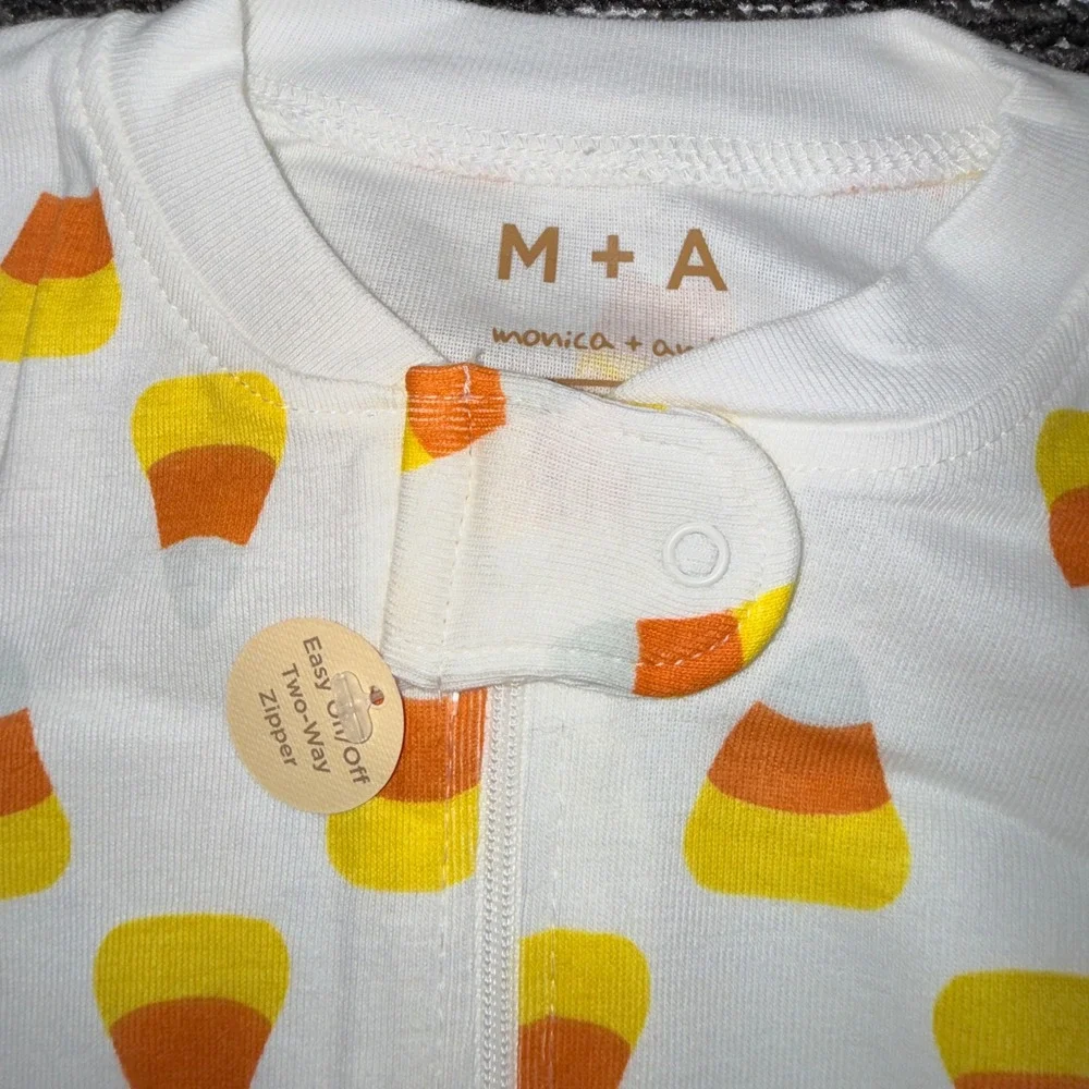 Monica + Andy Candy Corn Sleeper Bib Set Kids 9-12M New Organic Cotton Halloween